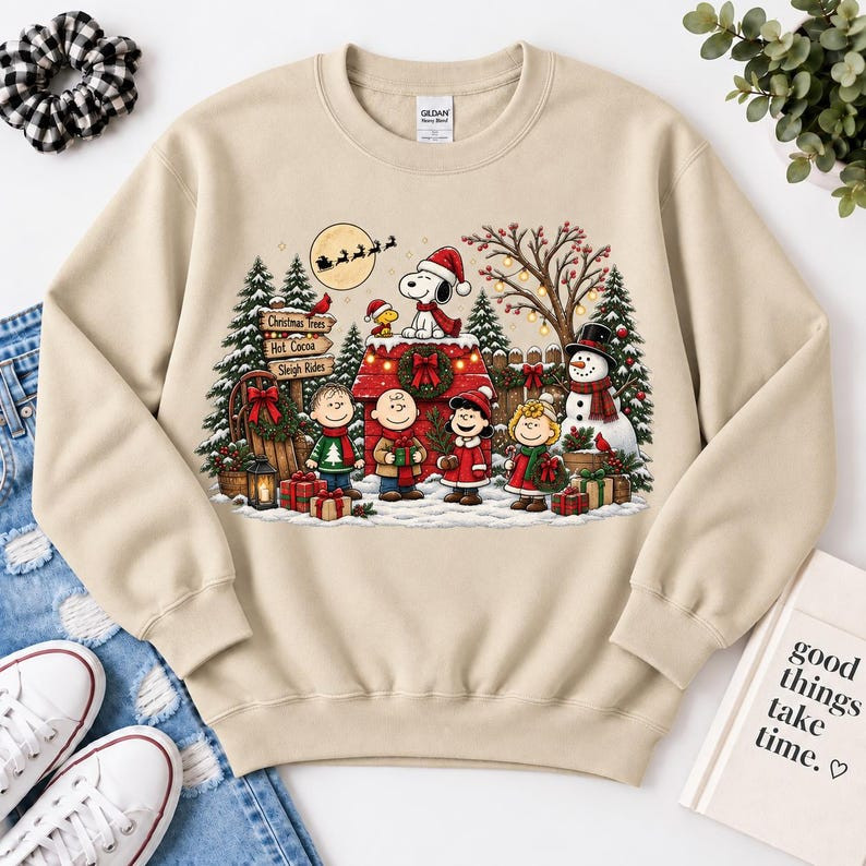 PK - Peanuts Christmas Friends Sweatshirt, Festive Holiday Crewneck, Cozy Gift