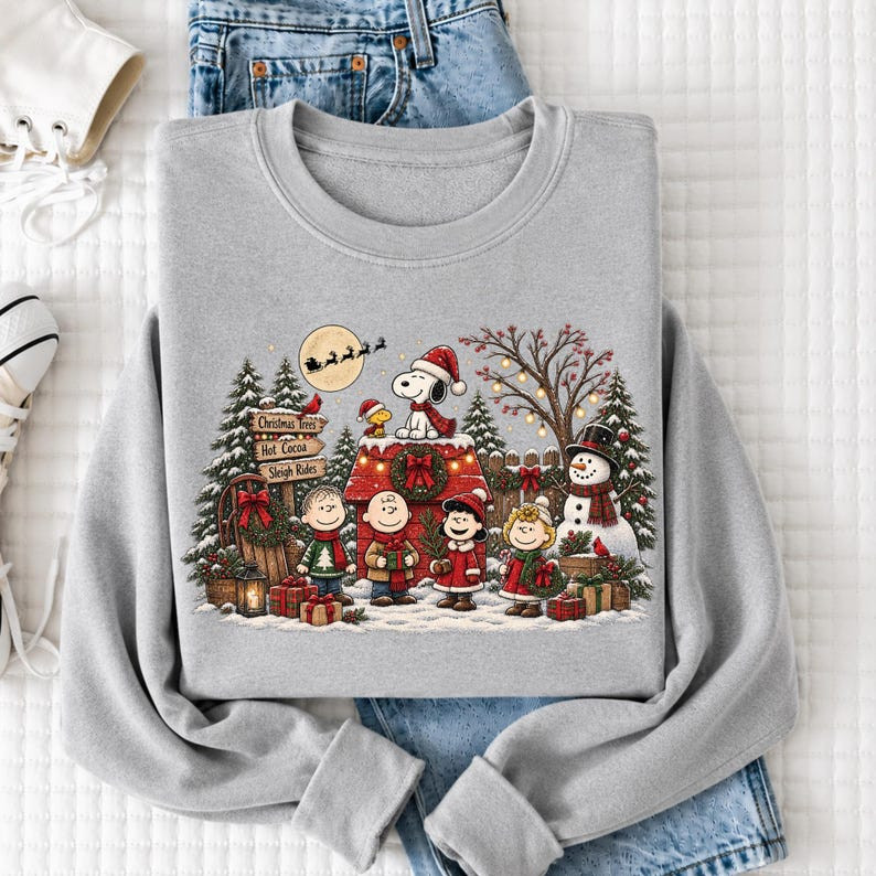 PK - Peanuts Christmas Friends Sweatshirt, Festive Holiday Crewneck, Cozy Gift